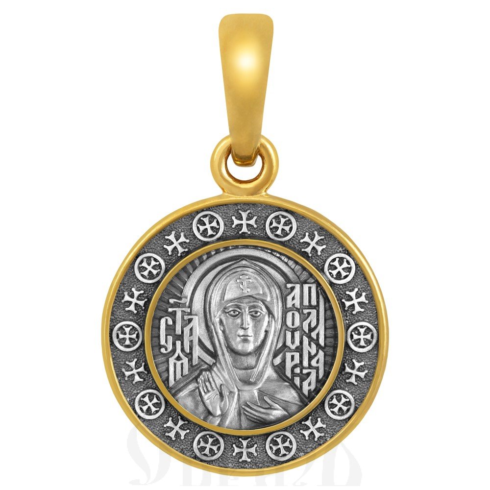 образок «святая преподобная аполлинария», серебро 925 проба с золочением (арт. 102.678-п)